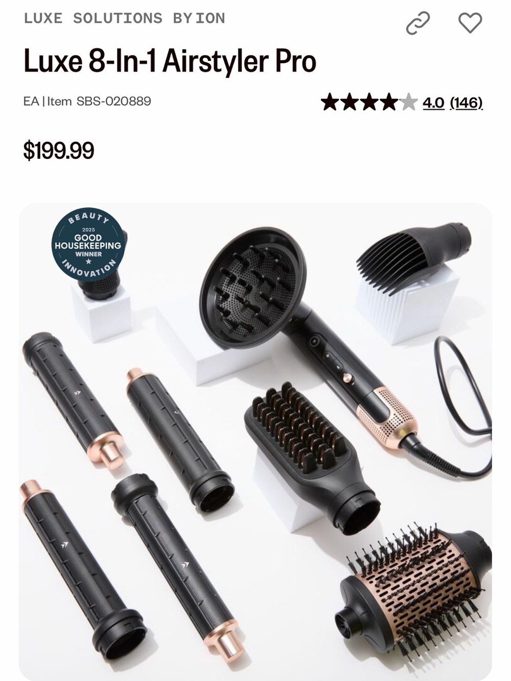 Luxe 8-In-1 Airstyler Pro Hair Styler — Black & Rose Gold